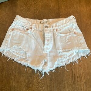 Women’s Free People White Denim Distressed Shorts.  Size 24.  EUC